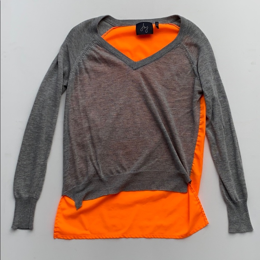 J&J V-Neck Neon Orange Grey Knit Sweater